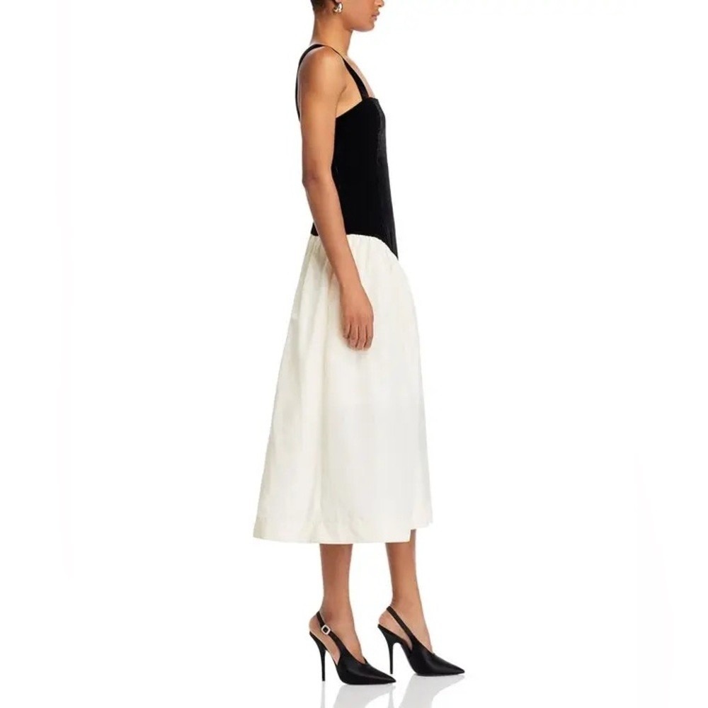 RHODE Georgina Color Block MIDI Dress US 2 Black Velvet Cream - Picture 4 of 14